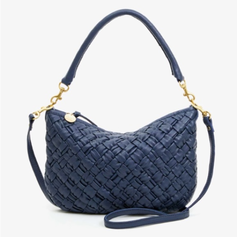 Clare V. Bright Navy Puffy Woven Petit Moyen NWT